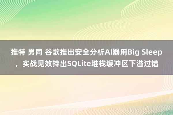 推特 男同 谷歌推出安全分析AI器用Big Sleep，实战见效持出SQLite堆栈缓冲区下溢过错