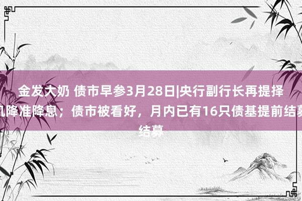 金发大奶 债市早参3月28日|央行副行长再提择机降准降息；债市被看好，月内已有16只债基提前结募