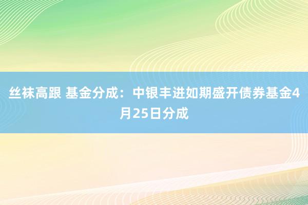 丝袜高跟 基金分成：中银丰进如期盛开债券基金4月25日分成