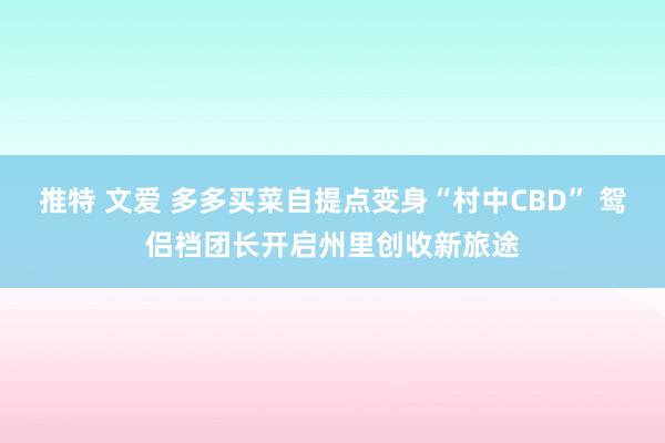 推特 文爱 多多买菜自提点变身“村中CBD” 鸳侣档团长开启州里创收新旅途